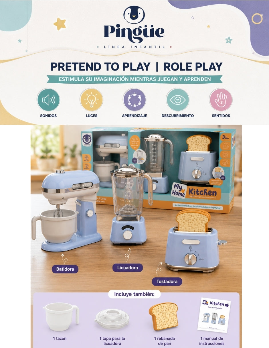 PINGÜE® Role Play Set de Cocina TRENDY de 3 Piezas Azul Pastel
