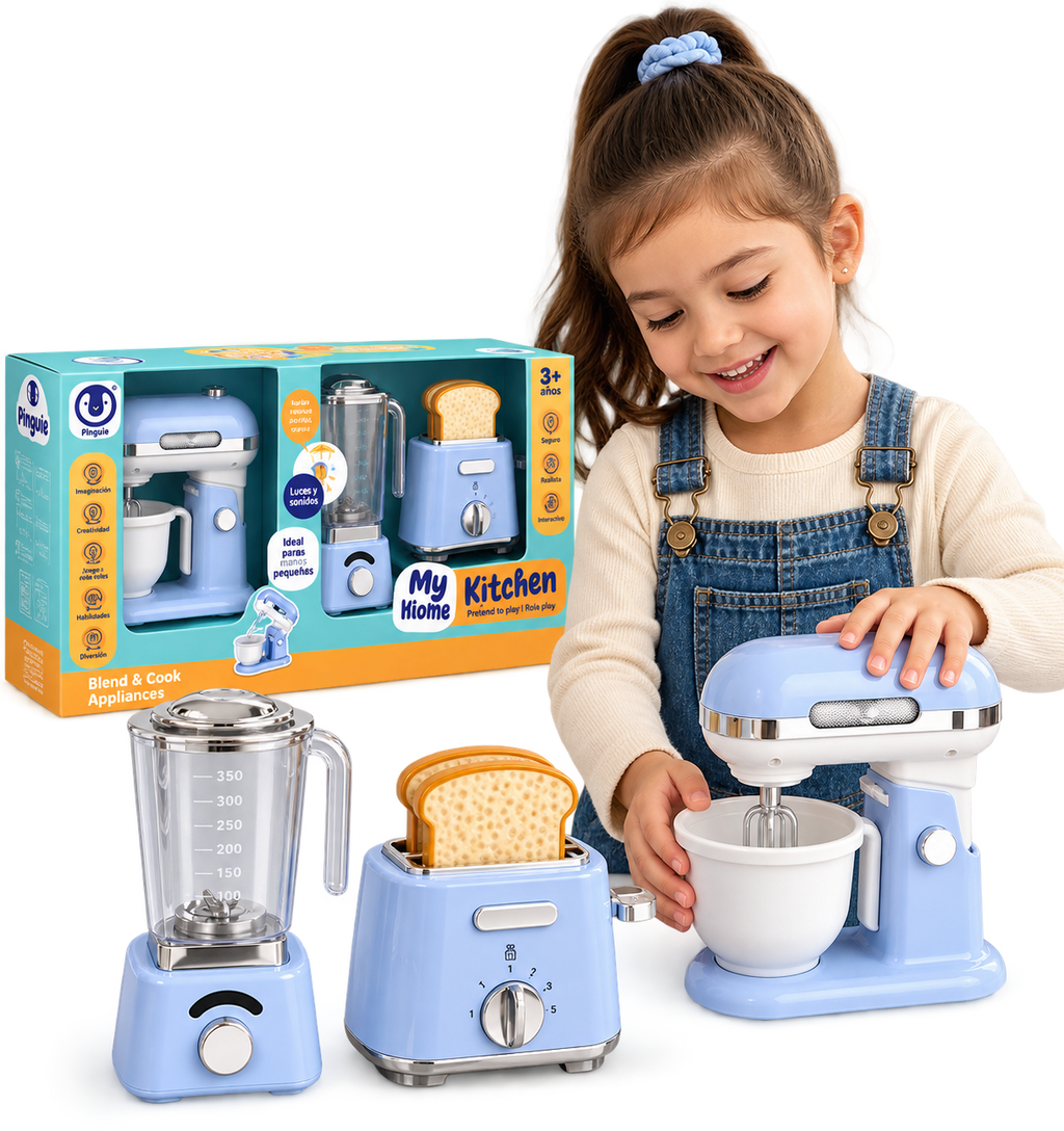 PINGÜE® Role Play Set de Cocina TRENDY de 3 Piezas Azul Pastel