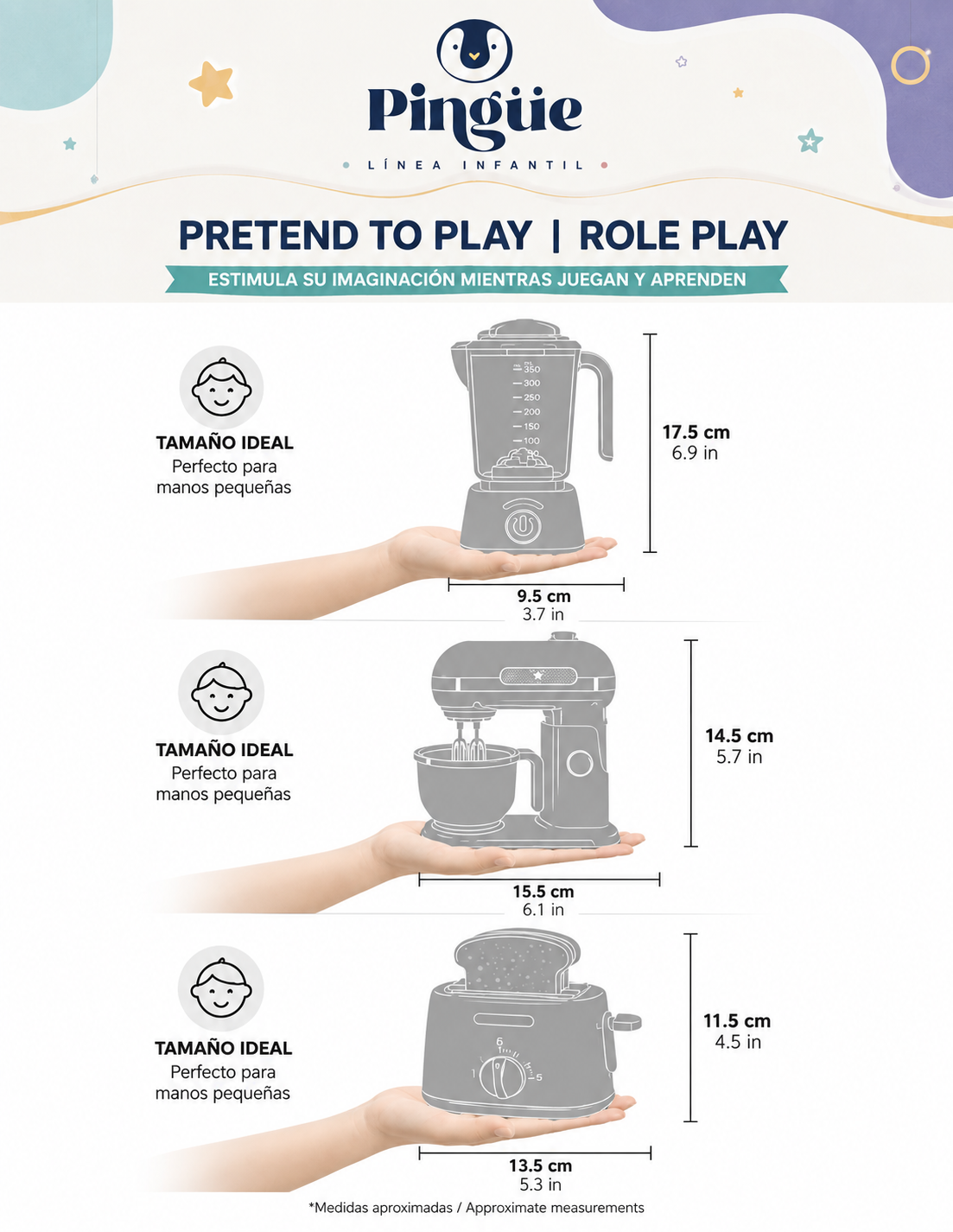 PINGÜE® Role Play Set de Cocina TRENDY de 3 Piezas Azul Pastel