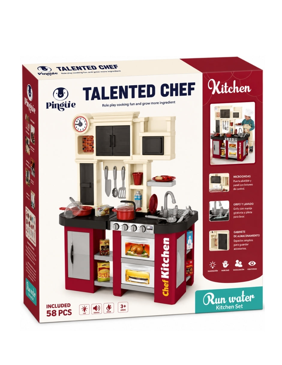 PINGÜE® Role Play Cocina Infantil Mini Chef 58 Piezas con Luces y Sonidos