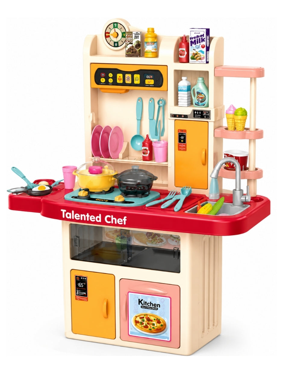 PINGÜE® Role Play Cocina Infantil Mini Chef 74 Piezas con Luz, Sonido y Vapor
