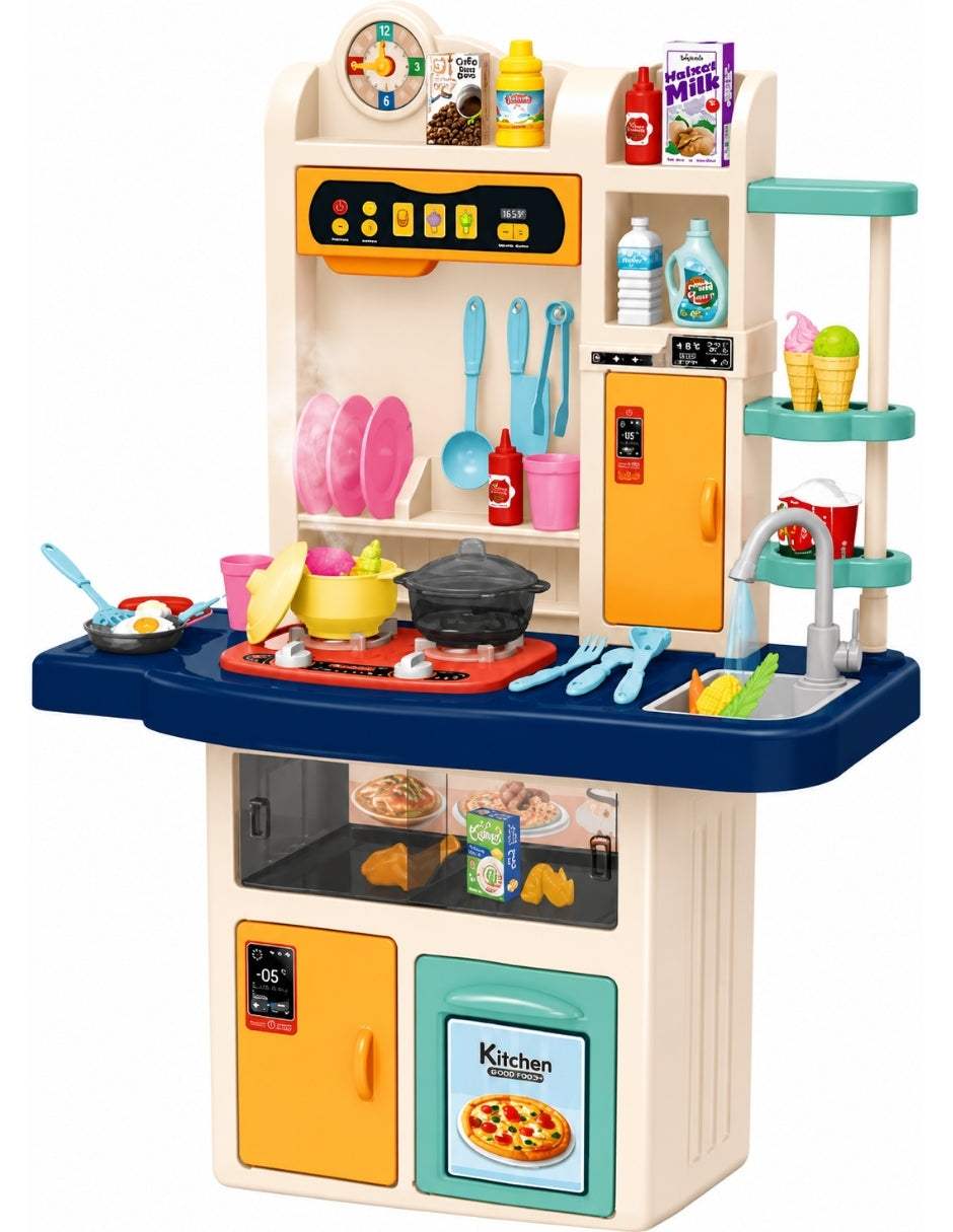 PINGÜE® Role Play Cocina Infantil Mini Chef 74 Piezas con Luz, Sonido y Vapor