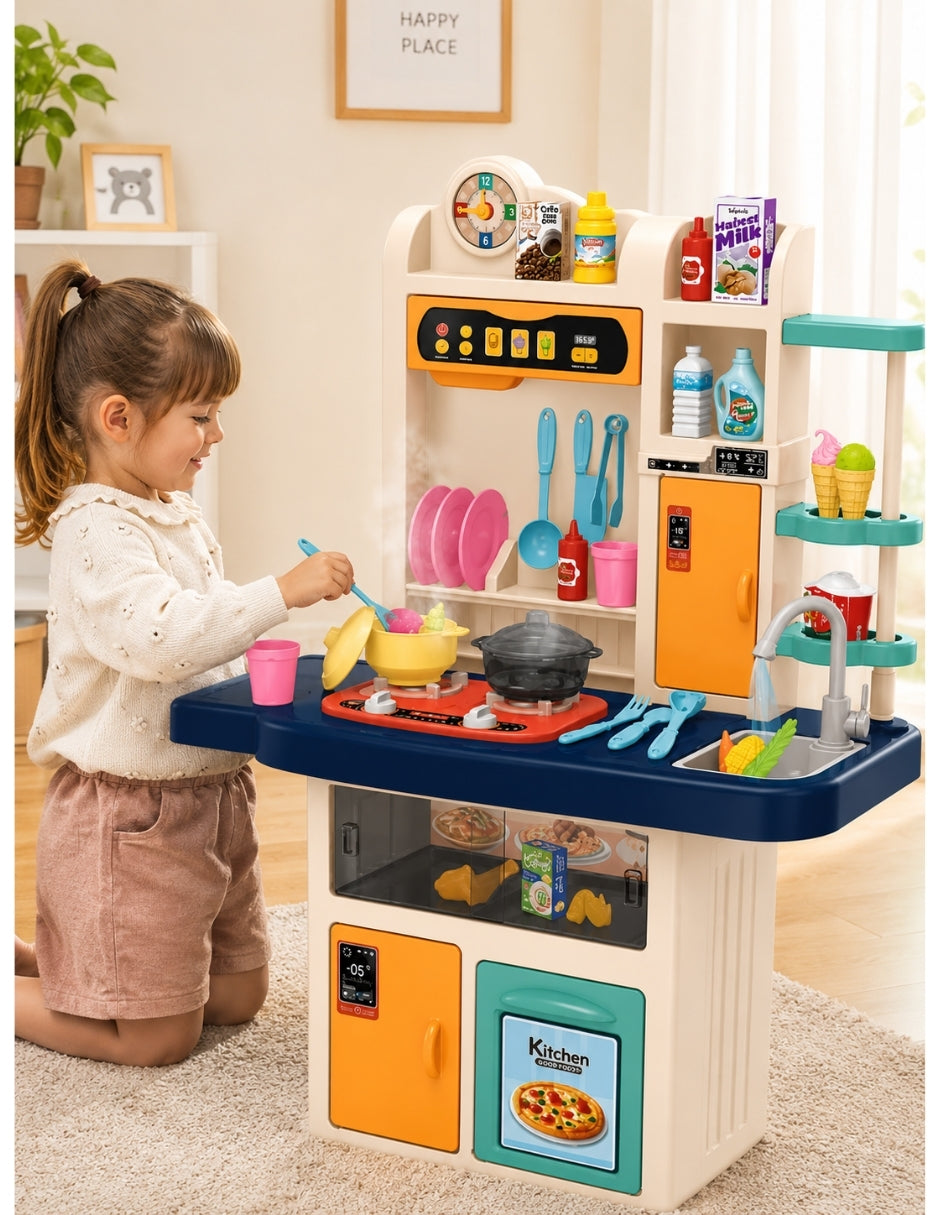 PINGÜE® Role Play Cocina Infantil Mini Chef 74 Piezas con Luz, Sonido y Vapor