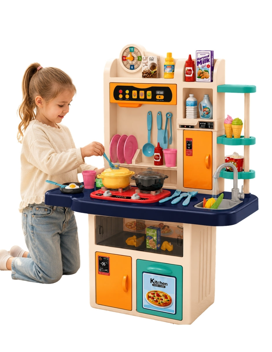 PINGÜE® Role Play Cocina Infantil Mini Chef 74 Piezas con Luz, Sonido y Vapor