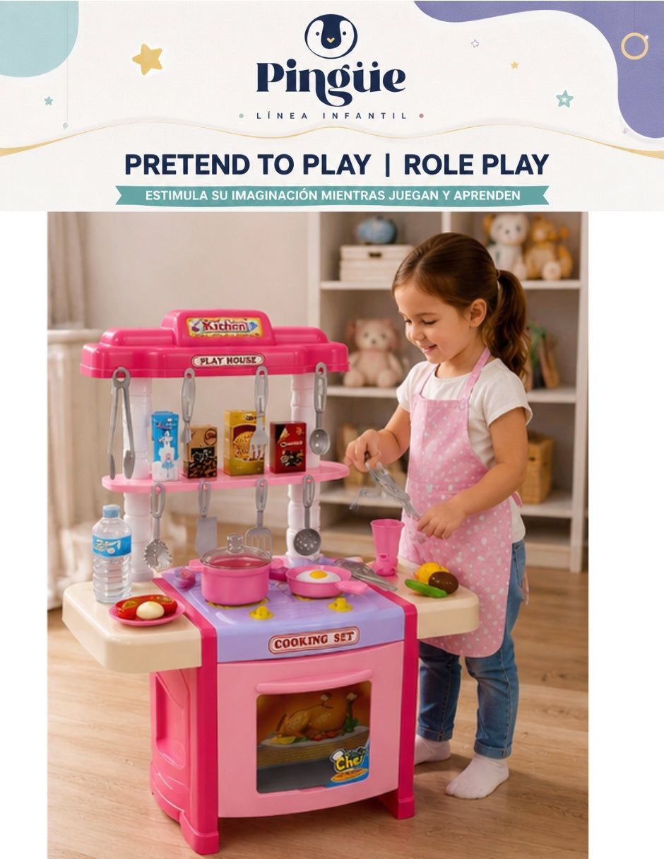 PINGÜE® Role Play Cocina Infantil Mini Chef 42 Piezas con Luces y Sonidos