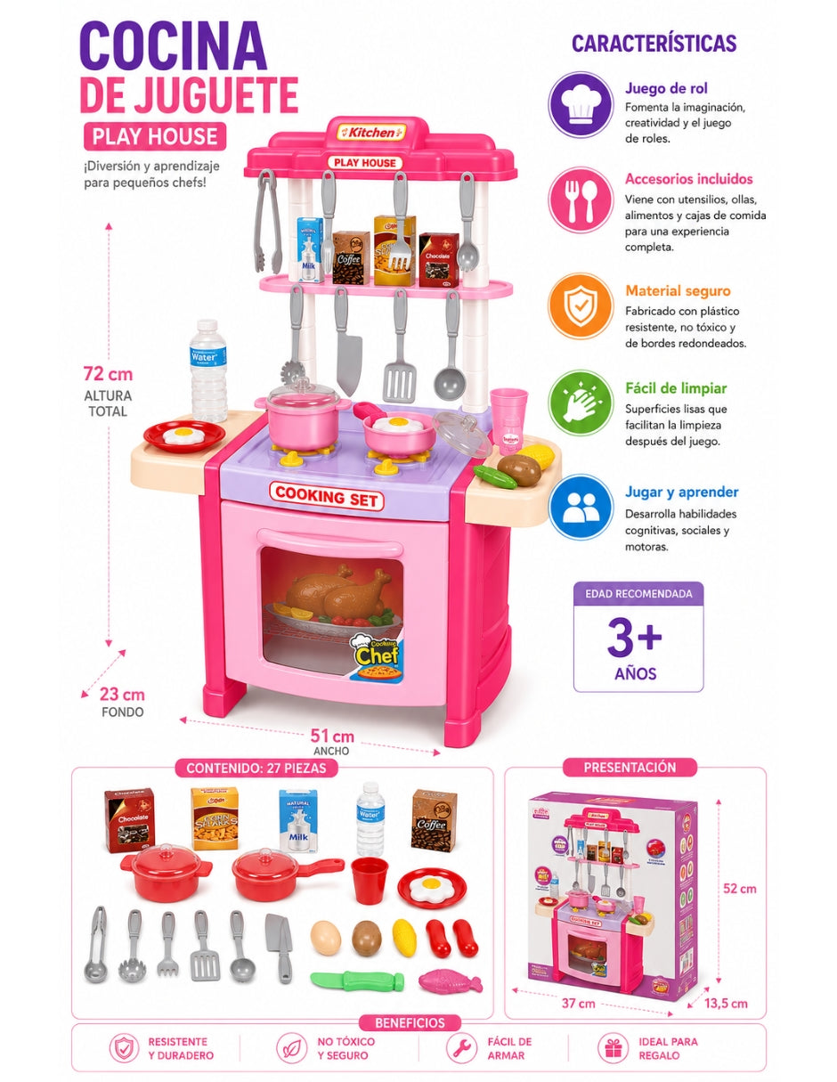 PINGÜE® Role Play Cocina Infantil Mini Chef 42 Piezas con Luces y Sonidos
