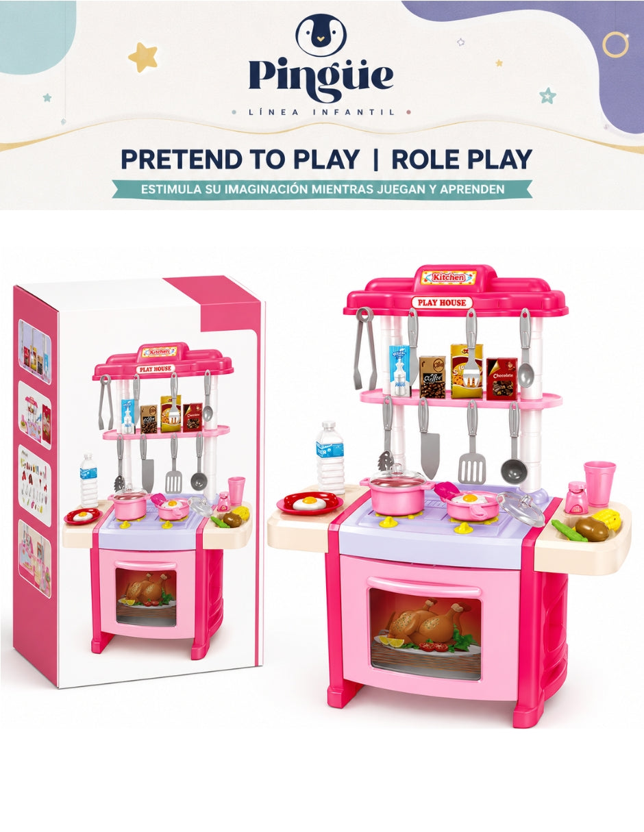 PINGÜE® Role Play Cocina Infantil Mini Chef 42 Piezas con Luces y Sonidos