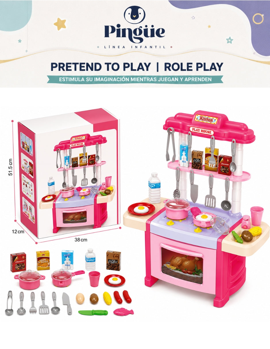 PINGÜE® Role Play Cocina Infantil Mini Chef 42 Piezas con Luces y Sonidos