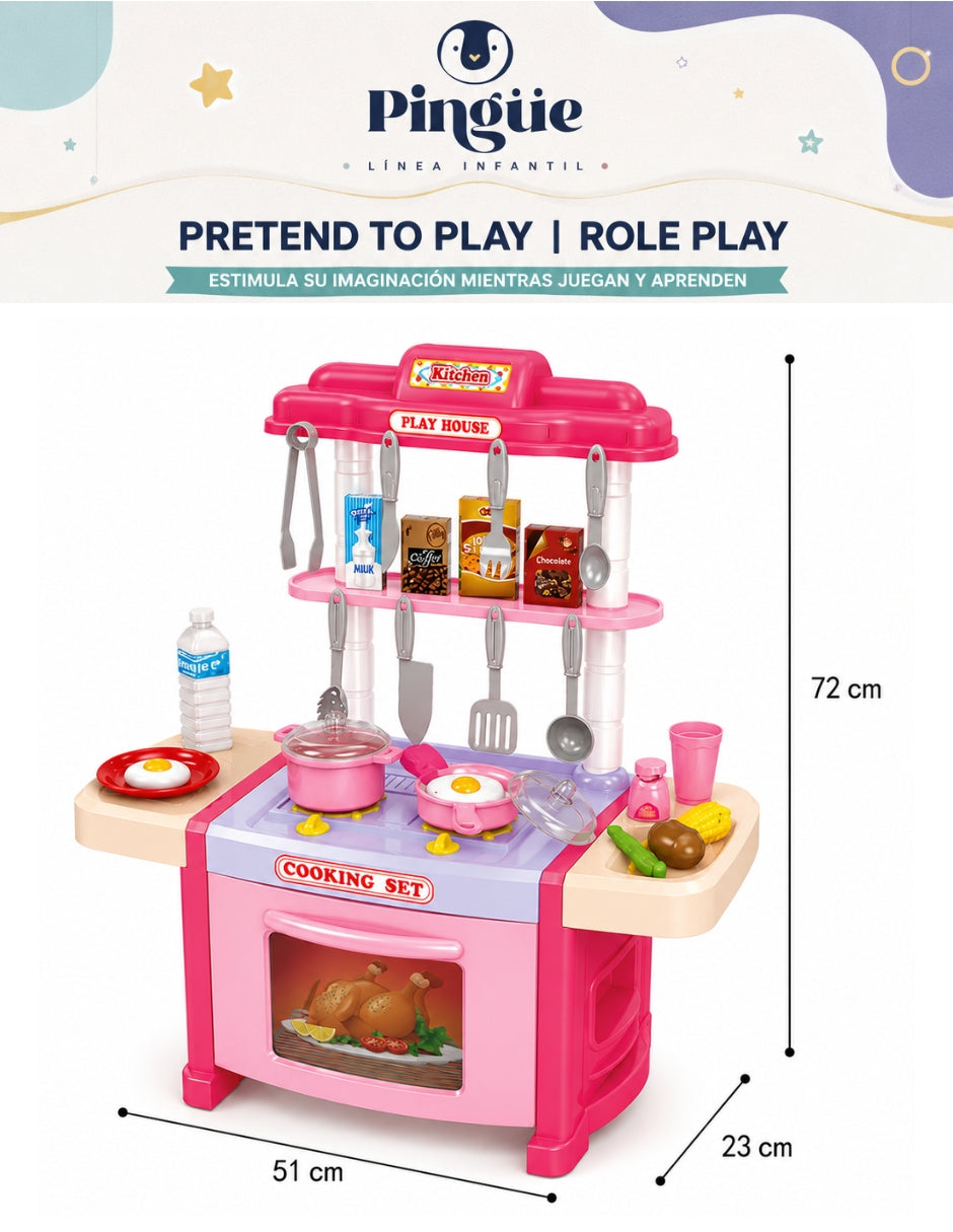 PINGÜE® Role Play Cocina Infantil Mini Chef 42 Piezas con Luces y Sonidos