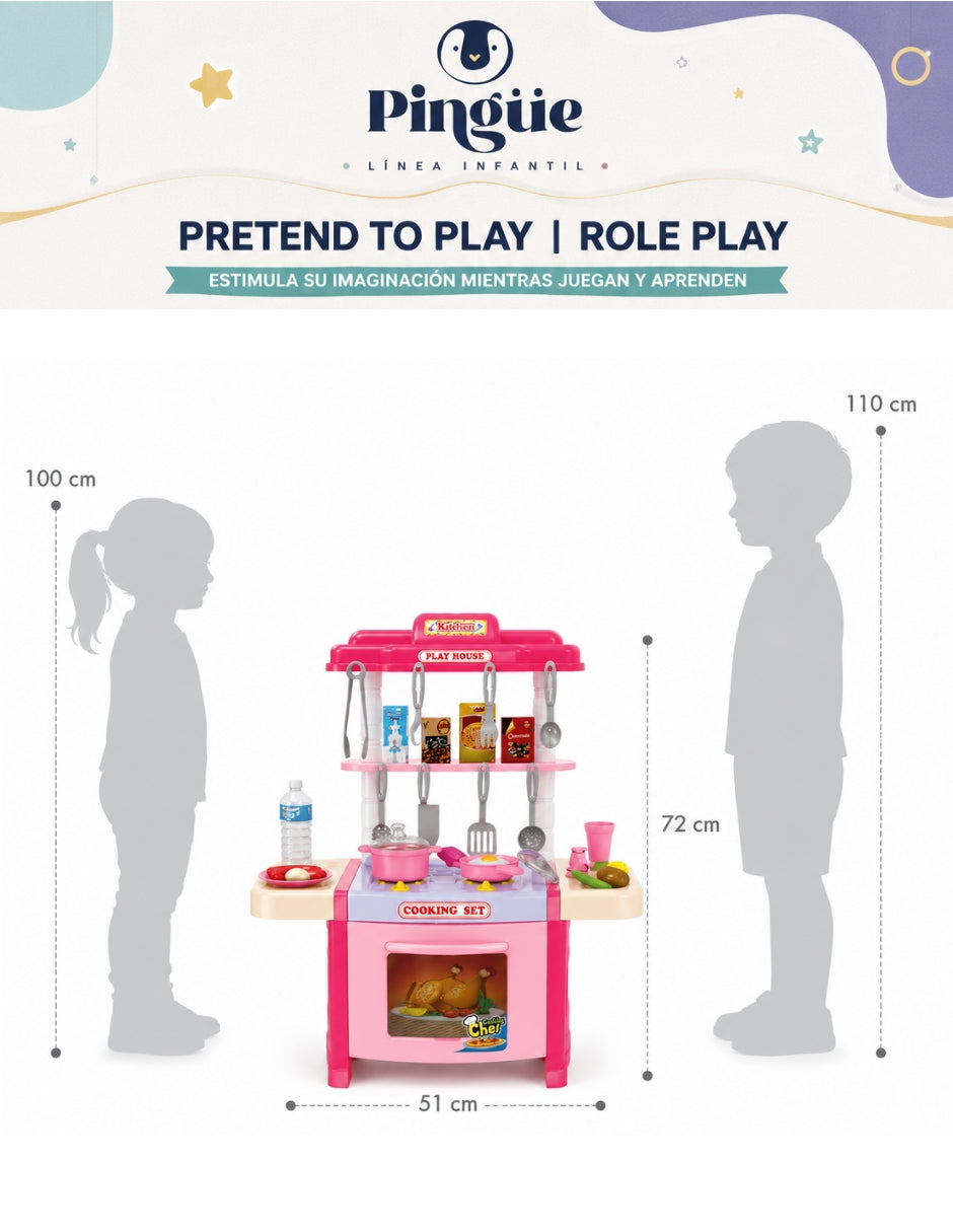 PINGÜE® Role Play Cocina Infantil Mini Chef 42 Piezas con Luces y Sonidos
