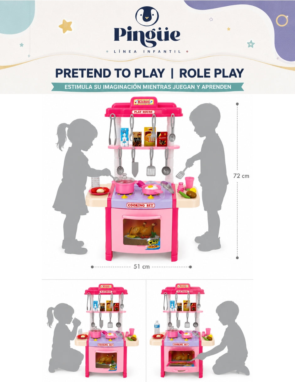 PINGÜE® Role Play Cocina Infantil Mini Chef 42 Piezas con Luces y Sonidos