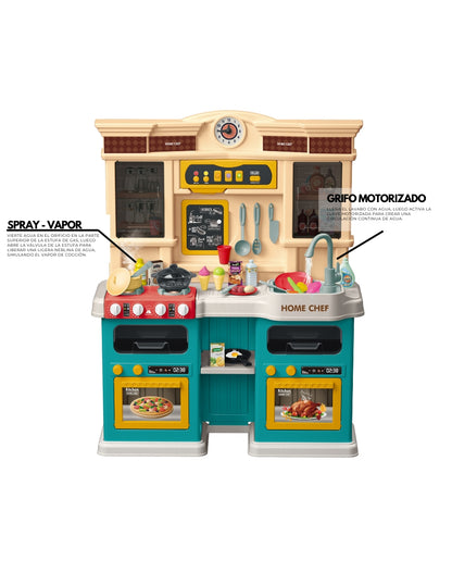 PINGÜE® Role Play | Set a Escala Cocina de Juguete, 85 Piezas con Luces y Sonido, Funciones Reales: Hervir Agua, Vapor y Grifo Funcional, Tamaño 66x24x83 cm, Edad 3+. Juguetes Niñas