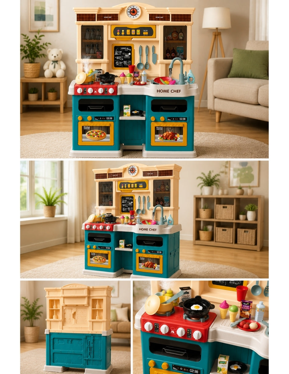 PINGÜE® Role Play Cocina Infantil Mini Chef +85 Piezas Azul Menta con Luces y Sonidos