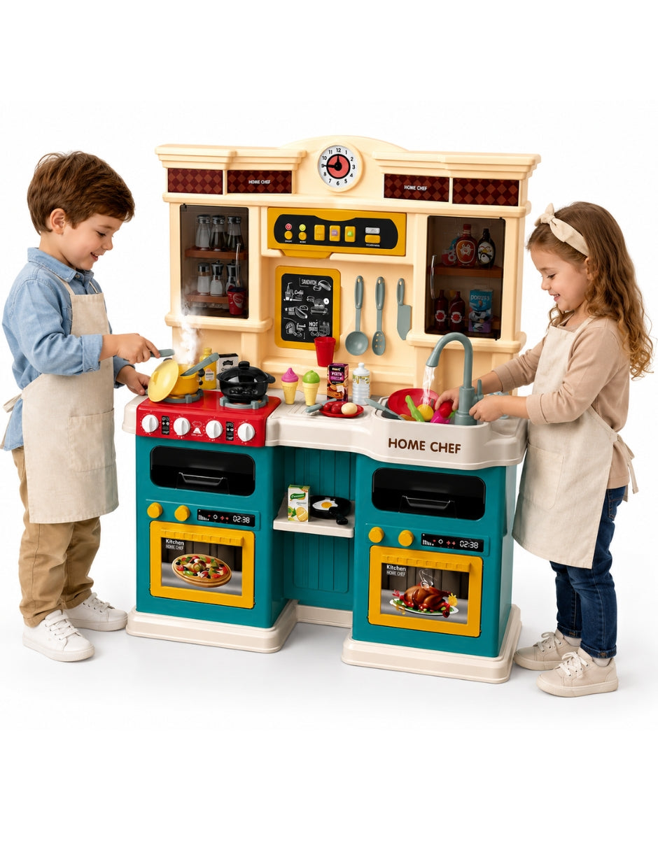 PINGÜE® Role Play Cocina Infantil Mini Chef +85 Piezas Azul Menta con Luces y Sonidos