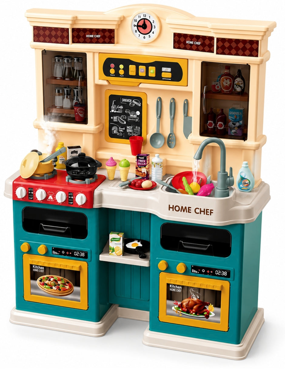 PINGÜE® Role Play Cocina Infantil Mini Chef +85 Piezas Azul Menta con Luces y Sonidos