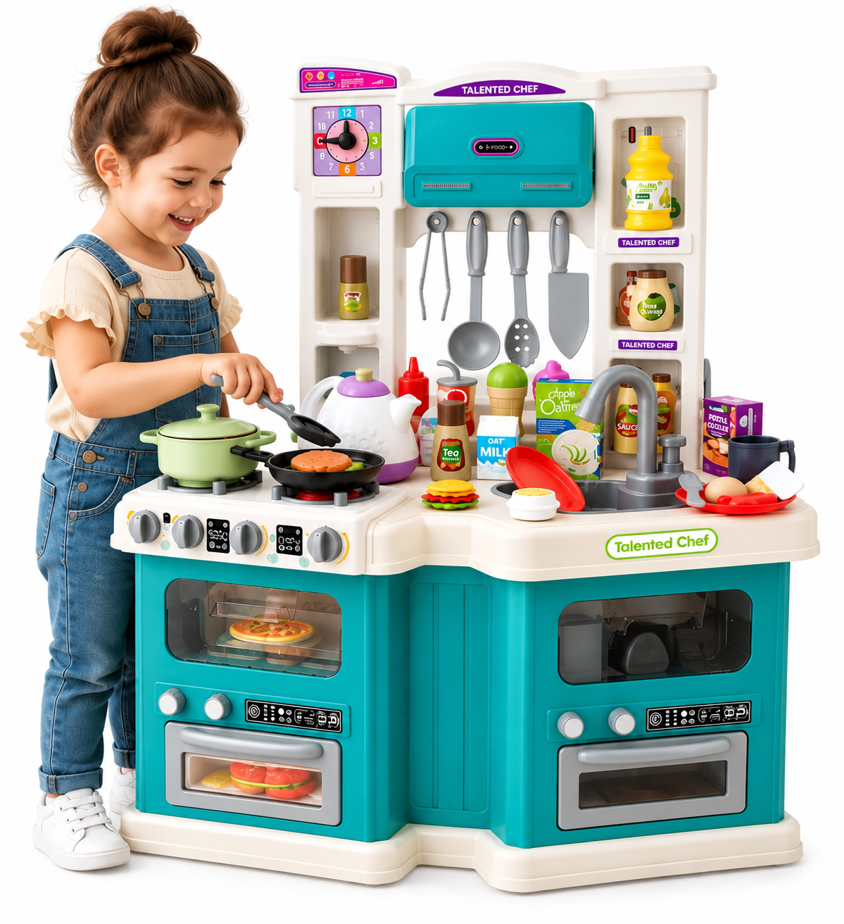 PINGÜE® Role Play Cocina Infantil Mini Chef +98 Piezas Azul Menta con Luces y Sonidos