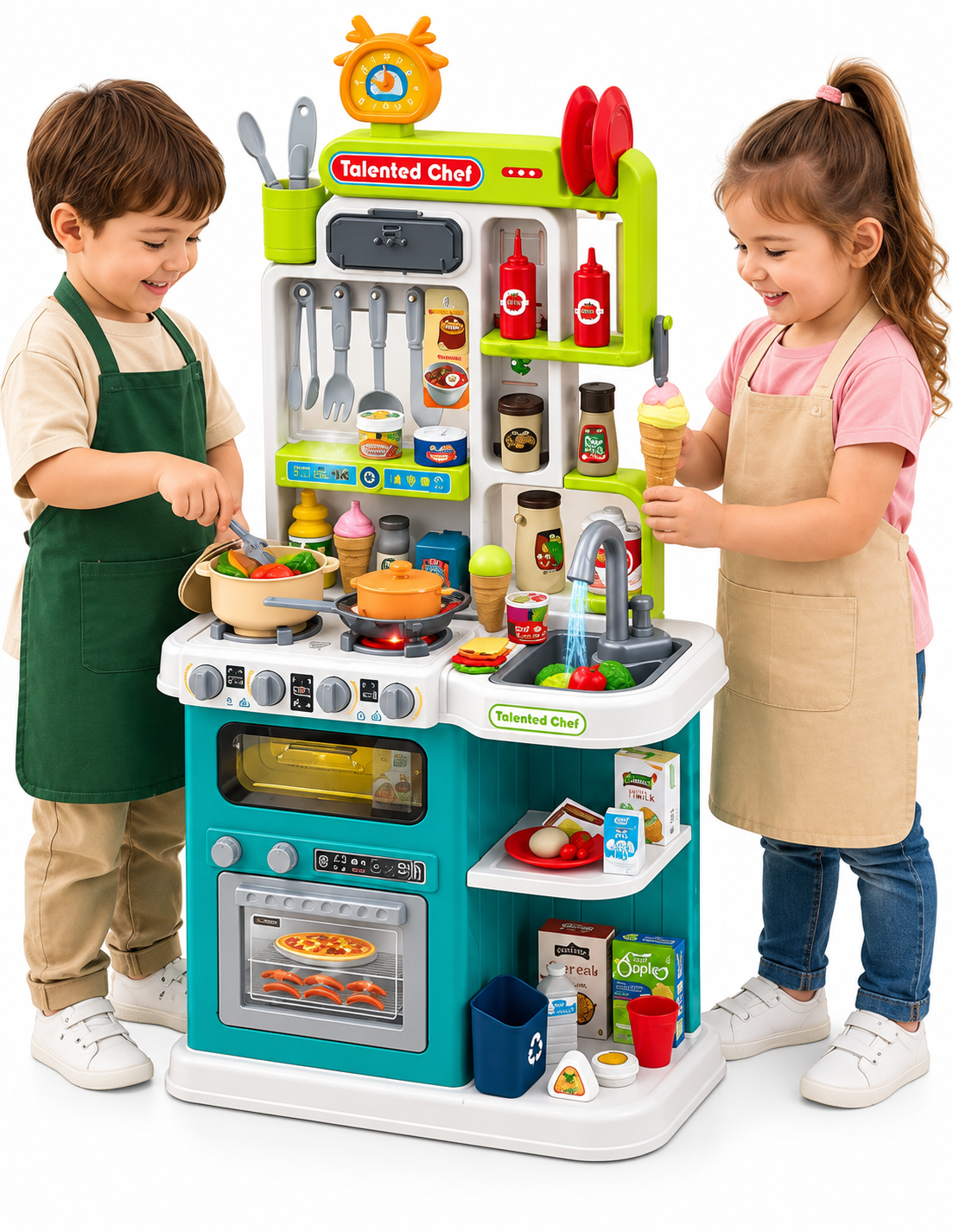 PINGÜE® Role Play Cocina Infantil Mini Chef +93 Piezas Azul Menta con Luces y Sonidos