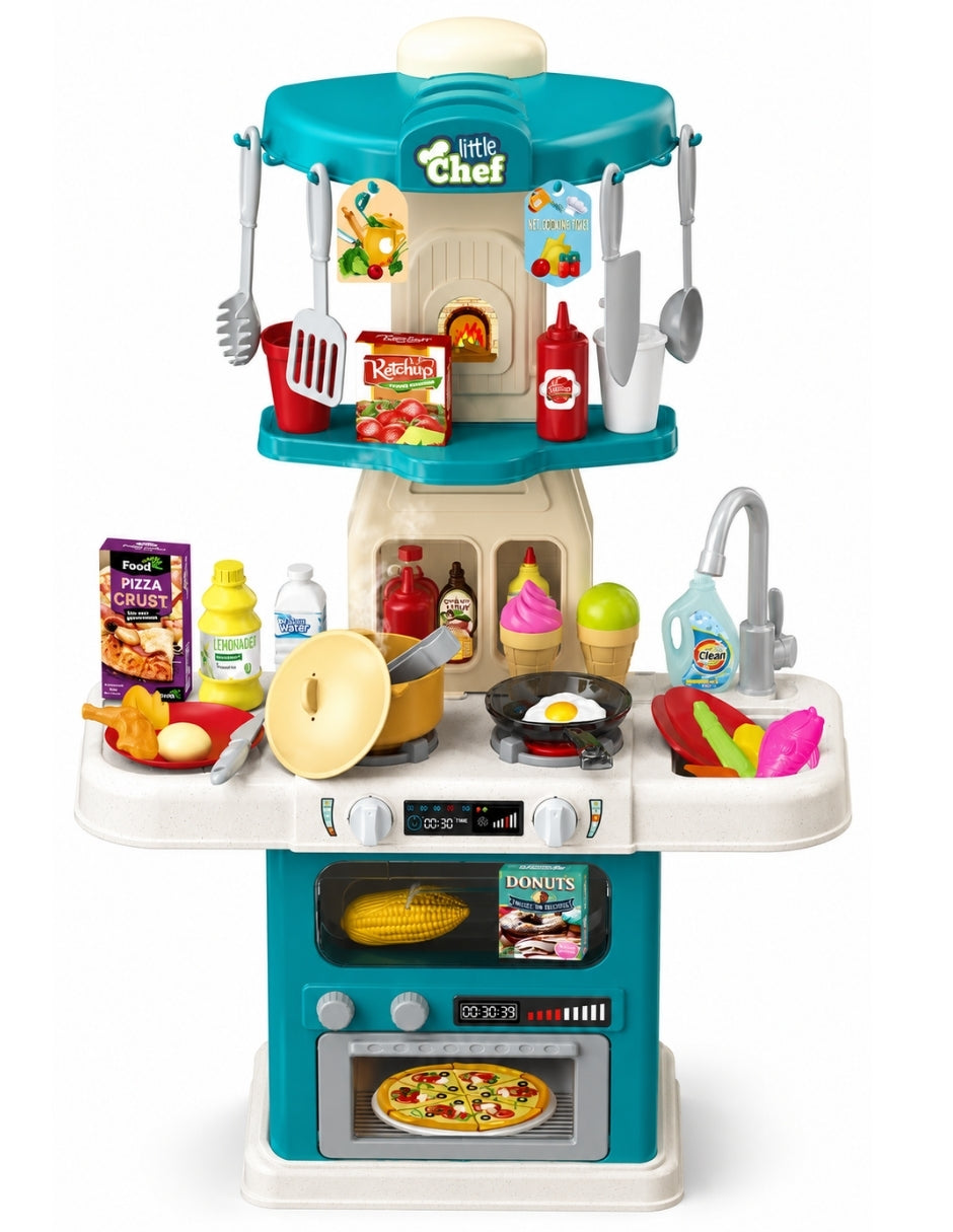 PINGÜE® Role Play | Set de Cocina de Juguete a Escala con 64 Piezas, Luces y Sonidos | Horno con luz, espacio de almacenamiento y gran variedad de accesorios. Tamaño 48x22x78. Edad 3+. Juguetes Niñas