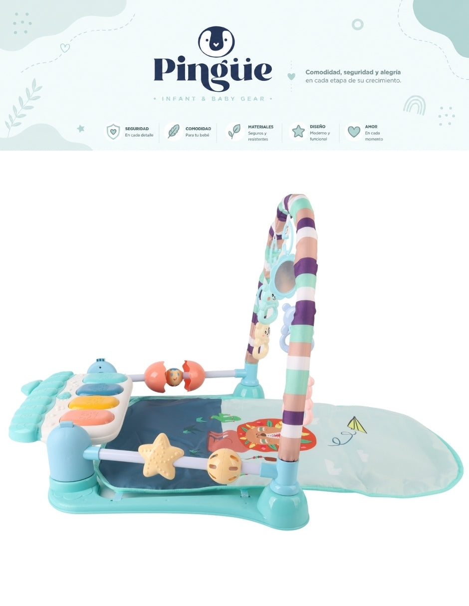 PINGÜE® Bebés | Gimnasio interactivo con tapete musical para bebé | Estimulación temprana con luces, sonidos y pataditas.