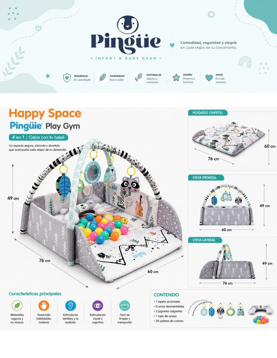PINGÜE® Bebés Ocean Ball 4 en 1 con Corral, Gimnasio y Alberca de Pelotas
