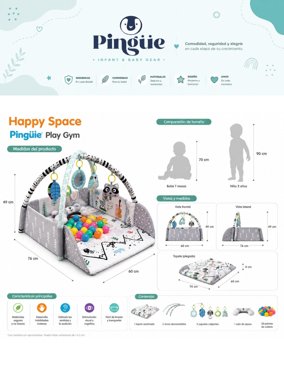 PINGÜE® Bebés Ocean Ball 4 en 1 con Corral, Gimnasio y Alberca de Pelotas