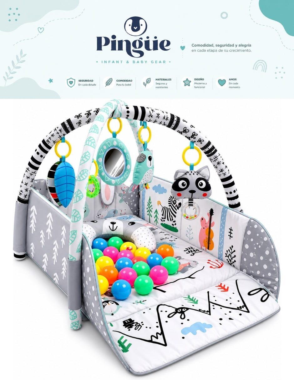PINGÜE® Bebés Ocean Ball 4 en 1 con Corral, Gimnasio y Alberca de Pelotas