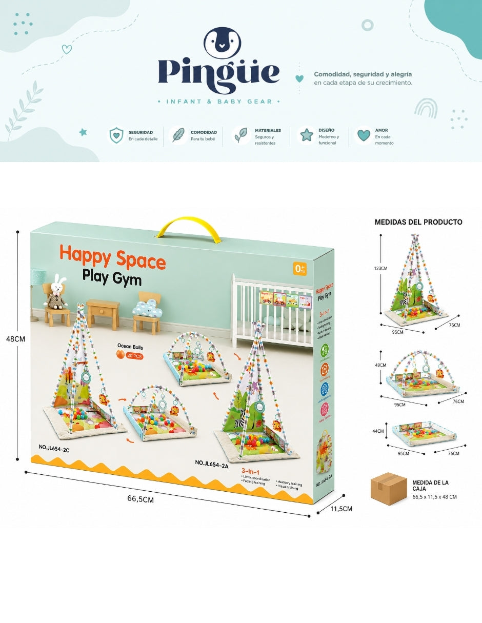 PINGÜE® Bebés Gimnasio con Alberca de Pelotas, Corral y Tapete Acolchado