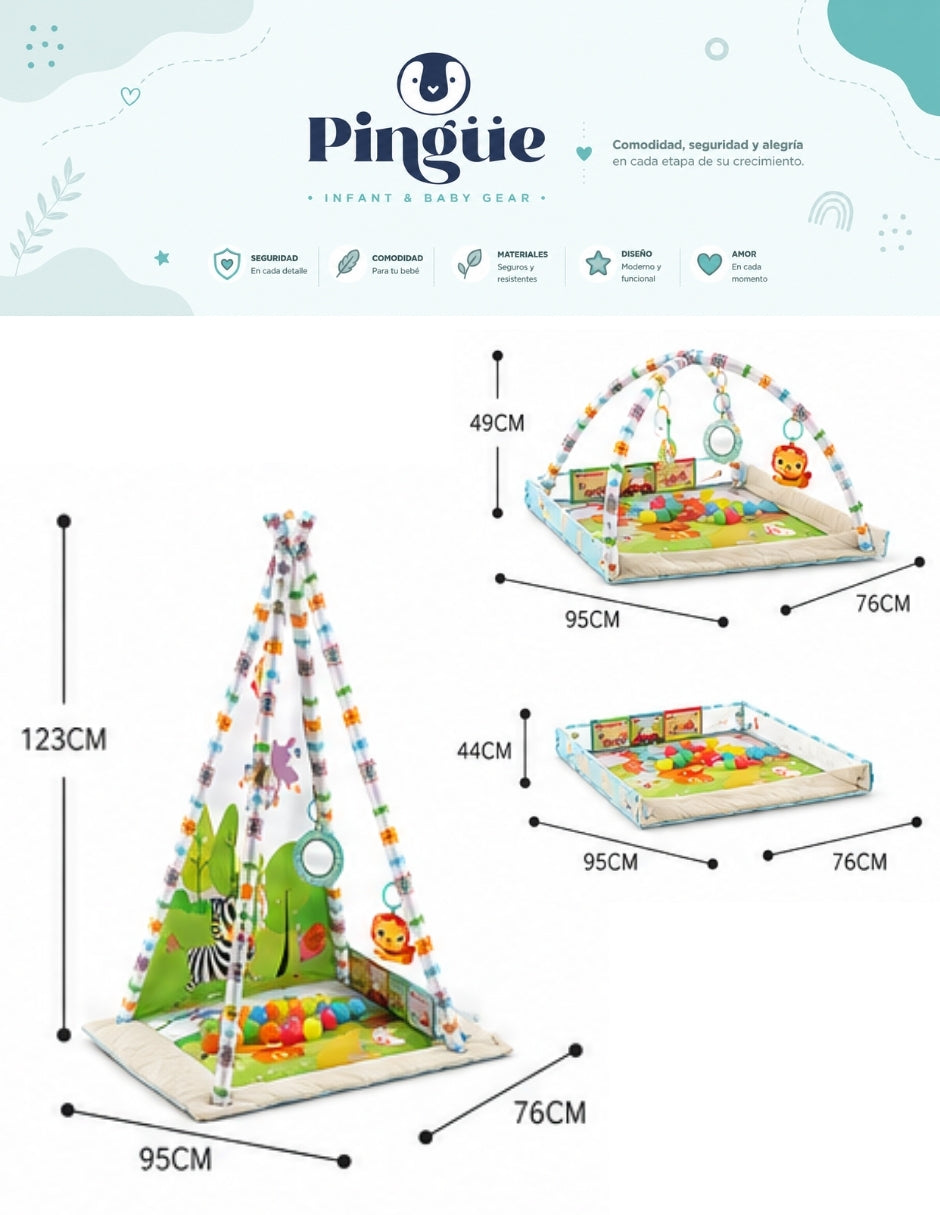 PINGÜE® Bebés Gimnasio con Alberca de Pelotas, Corral y Tapete Acolchado