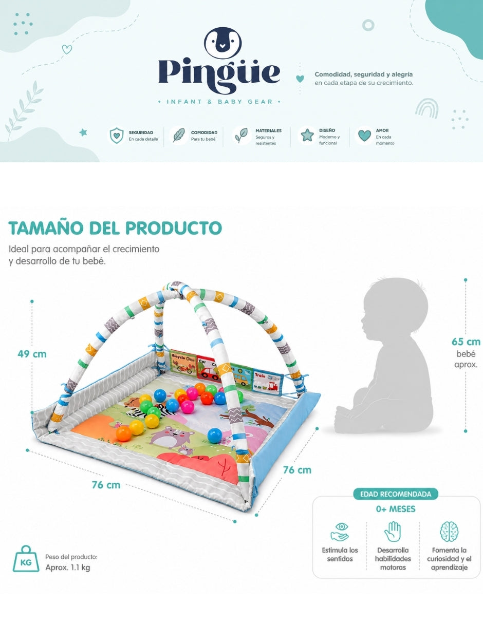 PINGÜE® Bebés Gimnasio con Alberca de Pelotas, Corral y Tapete Acolchado