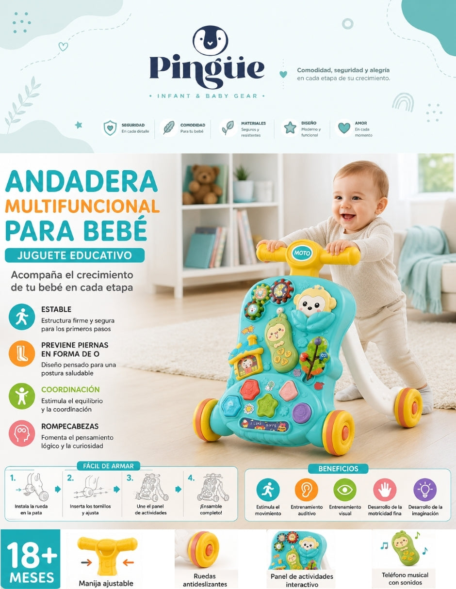 PINGÜE® Bebés Andadera Musical Multifuncional con Luces y Sonidos