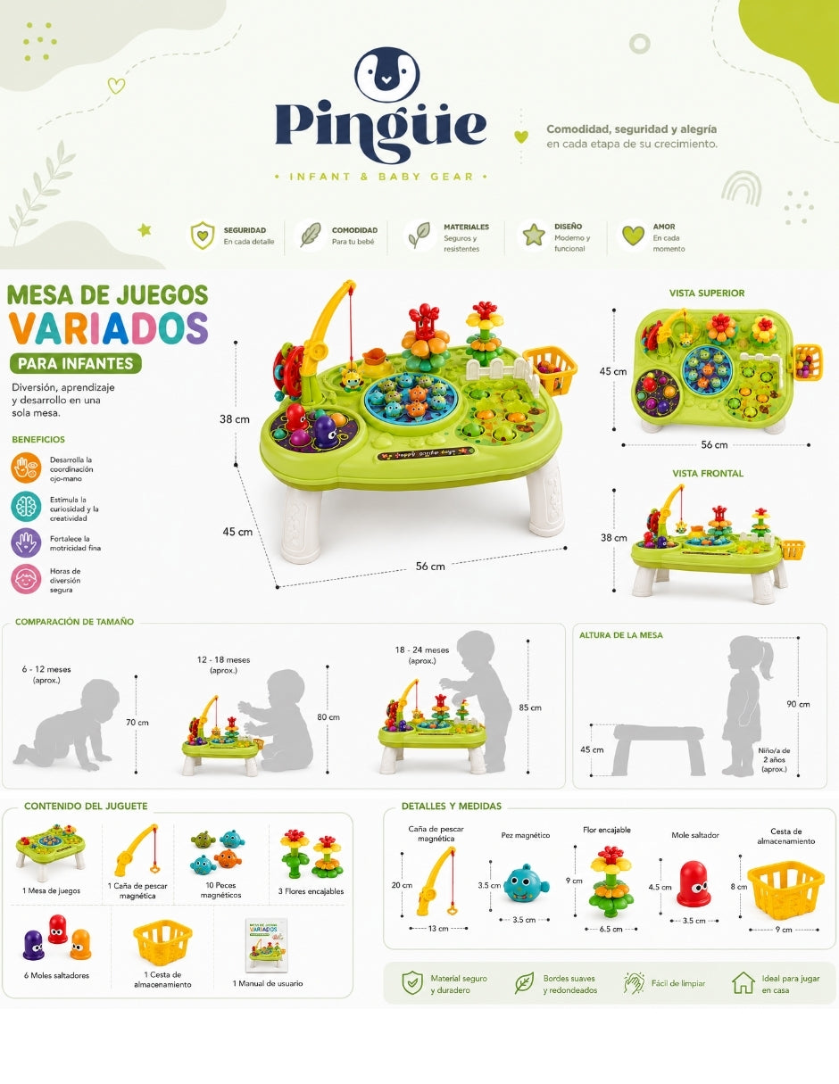 PINGÜE® Bebés Mesa de Actividades Montessori con Aprendizaje STEM