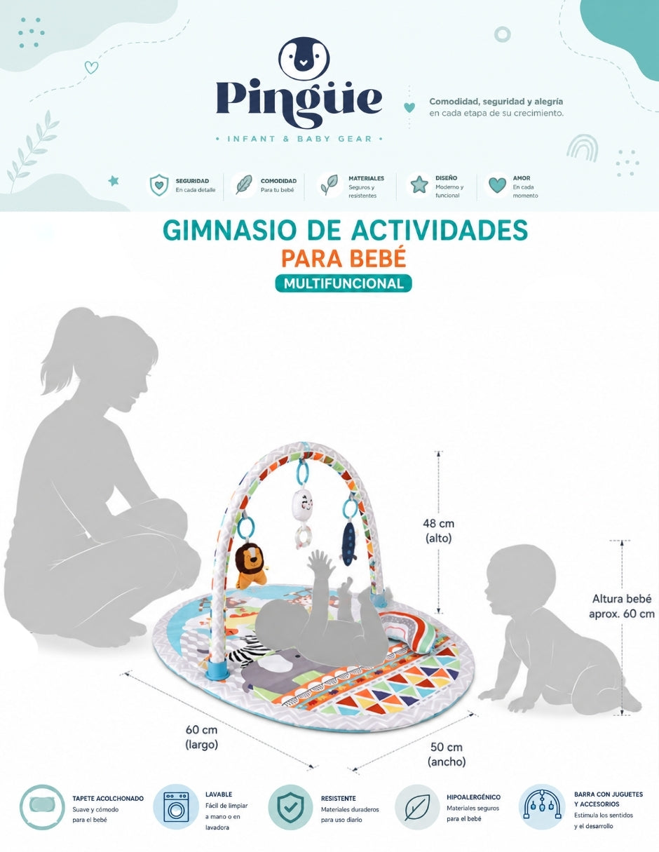PINGÜE® Bebés | Tapete y gimnasio de juego para bebé con actividades y colchón acolchado | Centro de desarrollo y estimulación temprana.