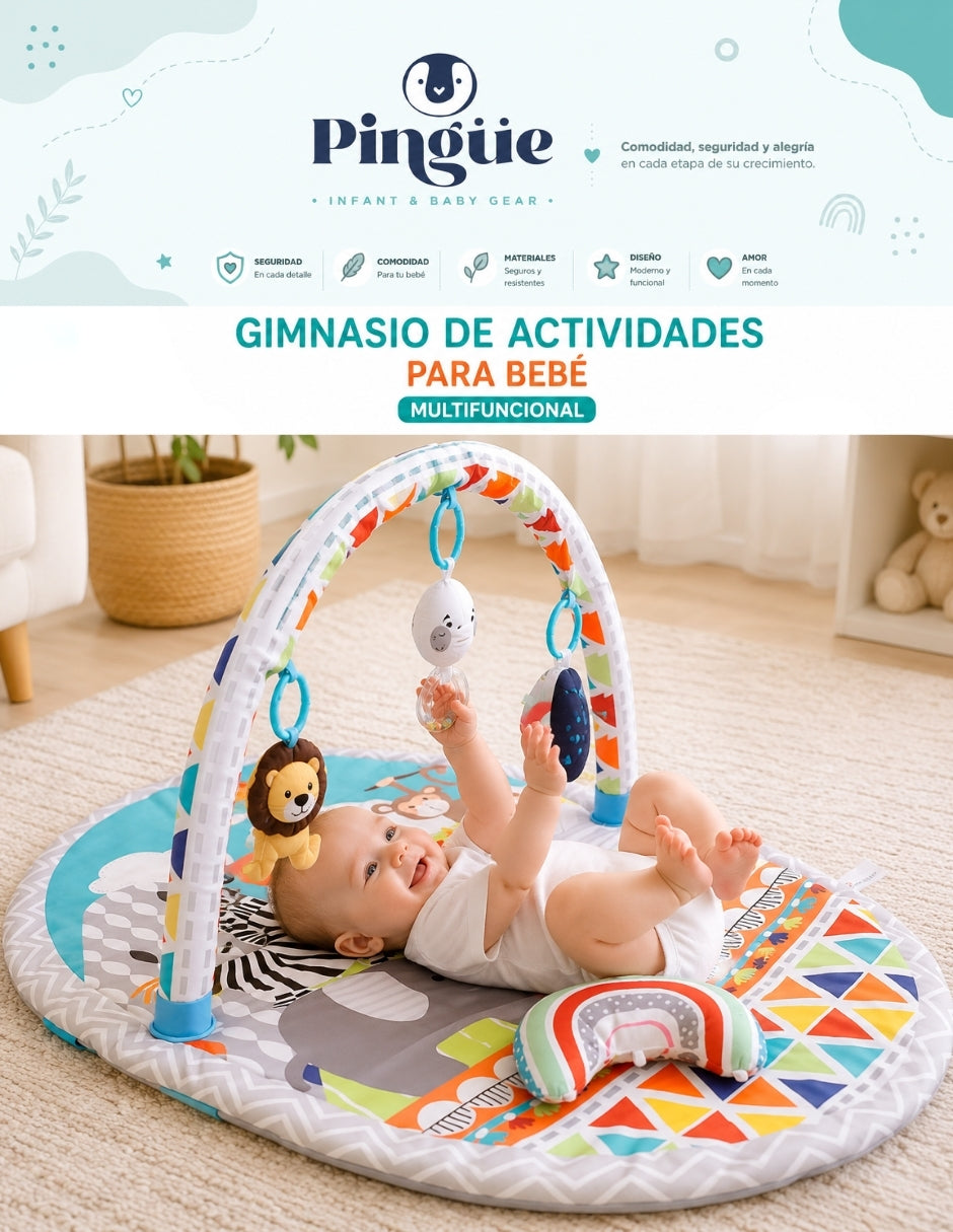 PINGÜE® Bebés | Tapete y gimnasio de juego para bebé con actividades y colchón acolchado | Centro de desarrollo y estimulación temprana.