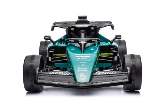 PINGÜE® Montable Go-Kart Eléctrico Niños Aston Martin Formula 1 Team AMR23 - Licencia Oficial | Control Remoto 2.4 GHz | Batería 12V 7AH |8 Km/h | 2 Motores 550 de 12,000 RPM |Luces LED, Música, Radio|
