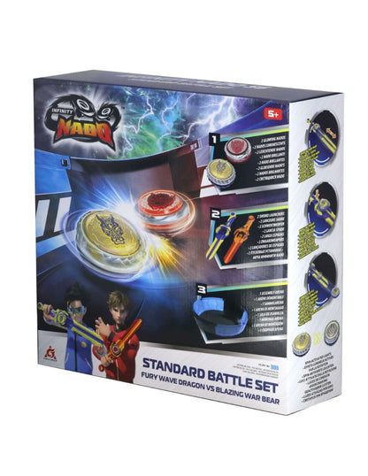 Infinity Nado VI | Set de Batalla Fury Wave Dragon vs Blazing War Bear | Infinity Nado | Playset | Edición de Lujo | Trompos Metálicos | Lanzadores Magnéticos | 2 Jugadores |