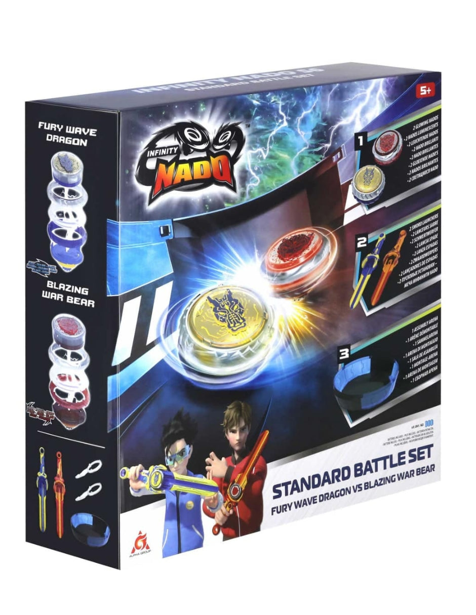 Infinity Nado VI | Set de Batalla Fury Wave Dragon vs Blazing War Bear | Infinity Nado | Playset | Edición de Lujo | Trompos Metálicos | Lanzadores Magnéticos | 2 Jugadores |