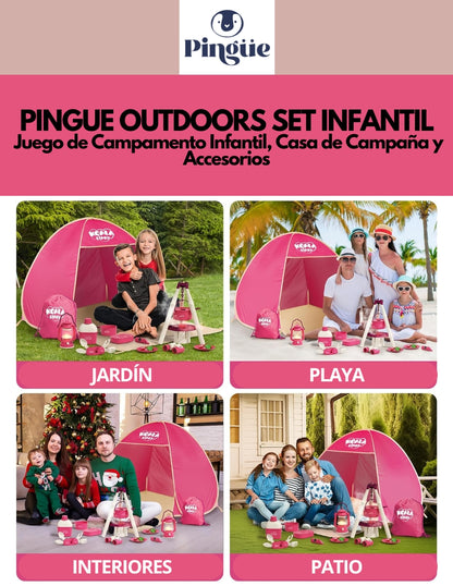 PINGÜE® Outdoors and Sports | Set Infantil | Juego de Campamento Infantil | Casa de Campaña y Accesorios Kit Captura de Insectos | Color Rosa | Juguetes Niños y Niñas.