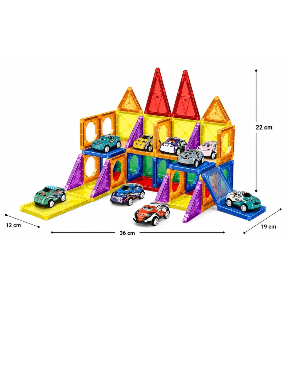 PINGÜE® Magnetic Garage de Vehículos 68 Piezas, Bloques Magnéticos 3D STEM