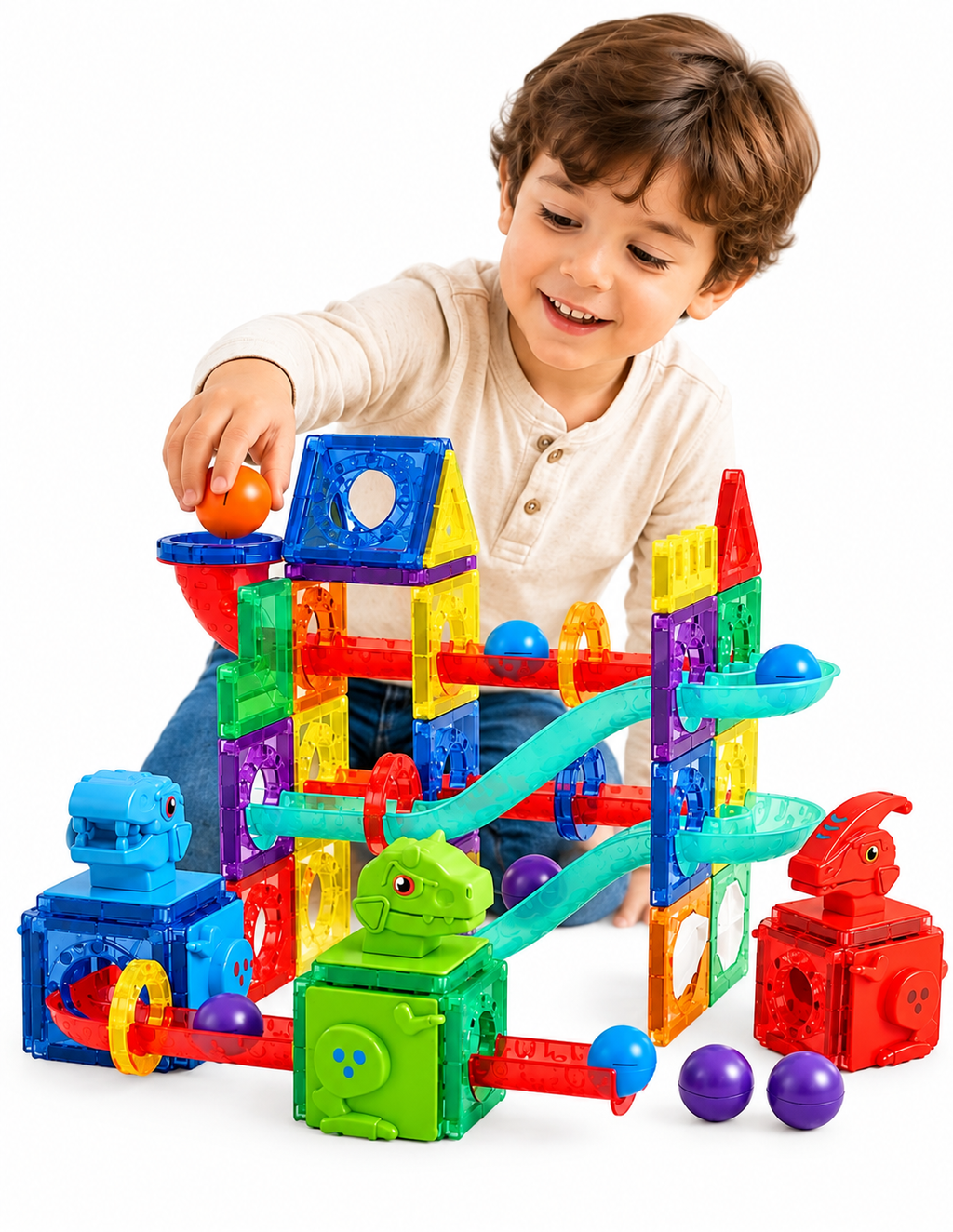 PINGÜE® Magnetic Parque de Dinosaurios 115 Piezas, Bloques Magnéticos 3D STEM