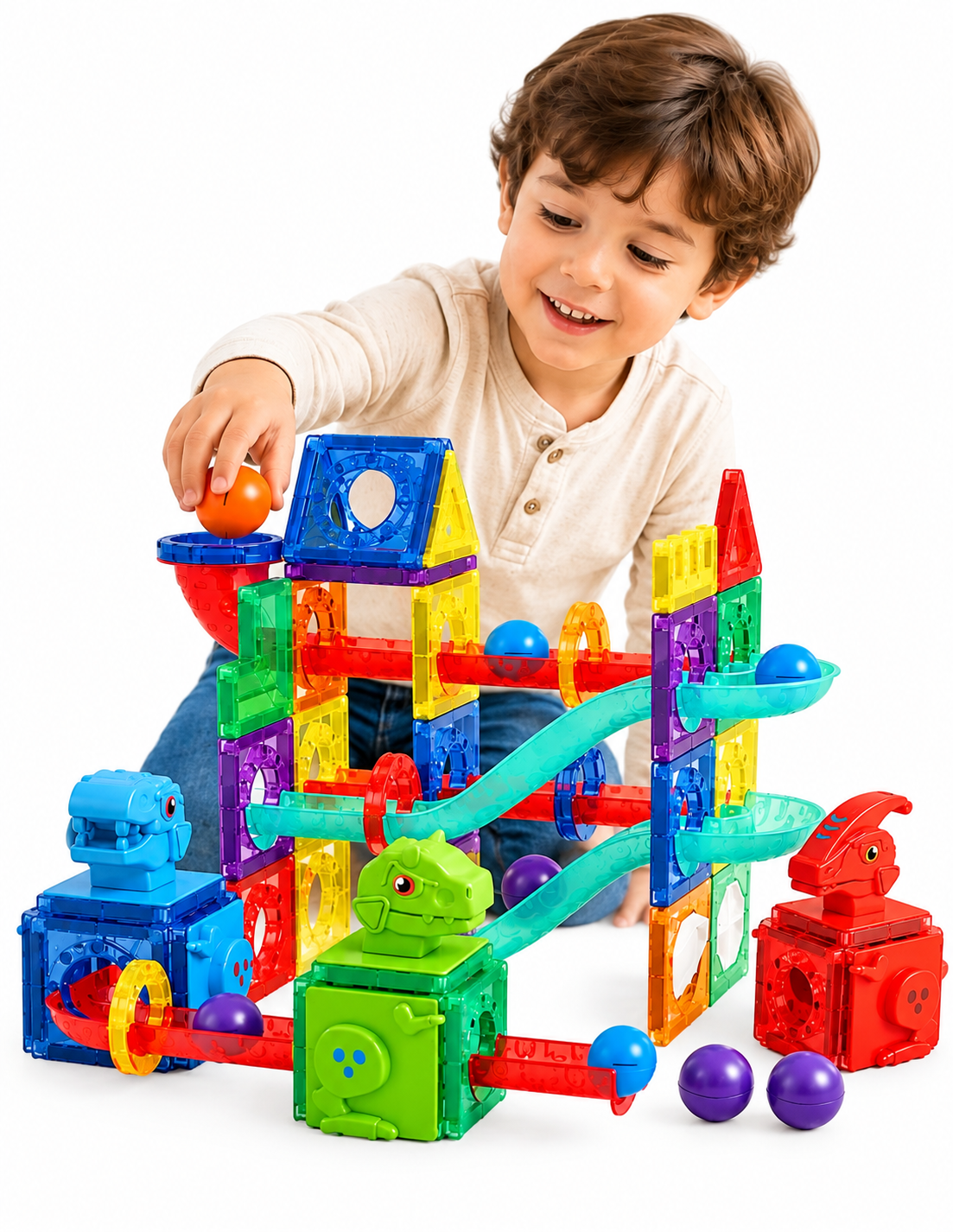 PINGÜE® Magnetic Parque de Dinosaurios 115 Piezas, Bloques Magnéticos 3D STEM