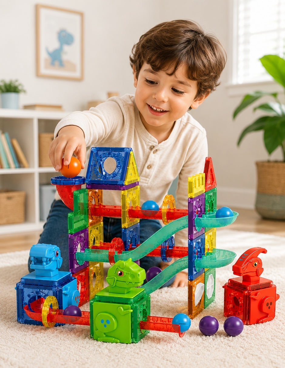 PINGÜE® Magnetic Parque de Dinosaurios 115 Piezas, Bloques Magnéticos 3D STEM
