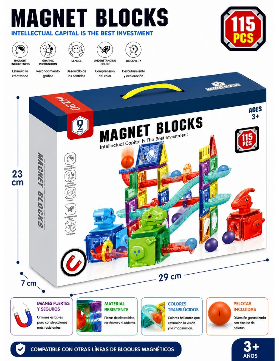 PINGÜE® Magnetic Parque de Dinosaurios 115 Piezas, Bloques Magnéticos 3D STEM