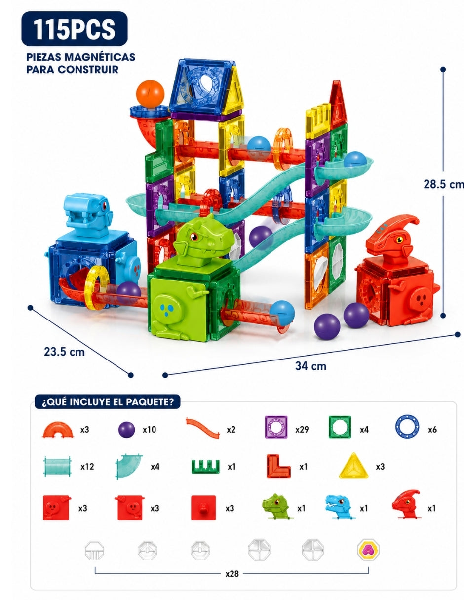 PINGÜE® Magnetic Parque de Dinosaurios 115 Piezas, Bloques Magnéticos 3D STEM