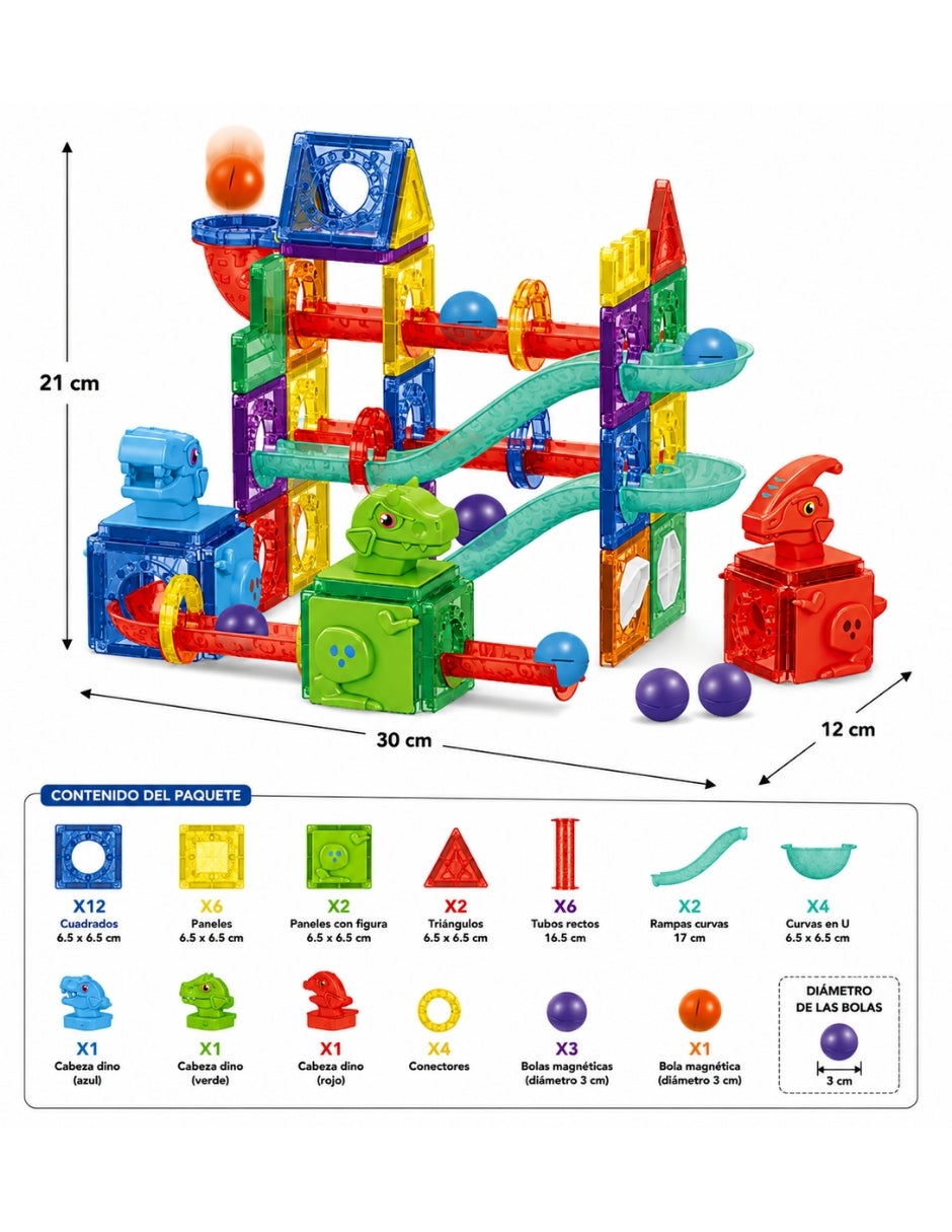 PINGÜE® Magnetic Parque de Dinosaurios 115 Piezas, Bloques Magnéticos 3D STEM