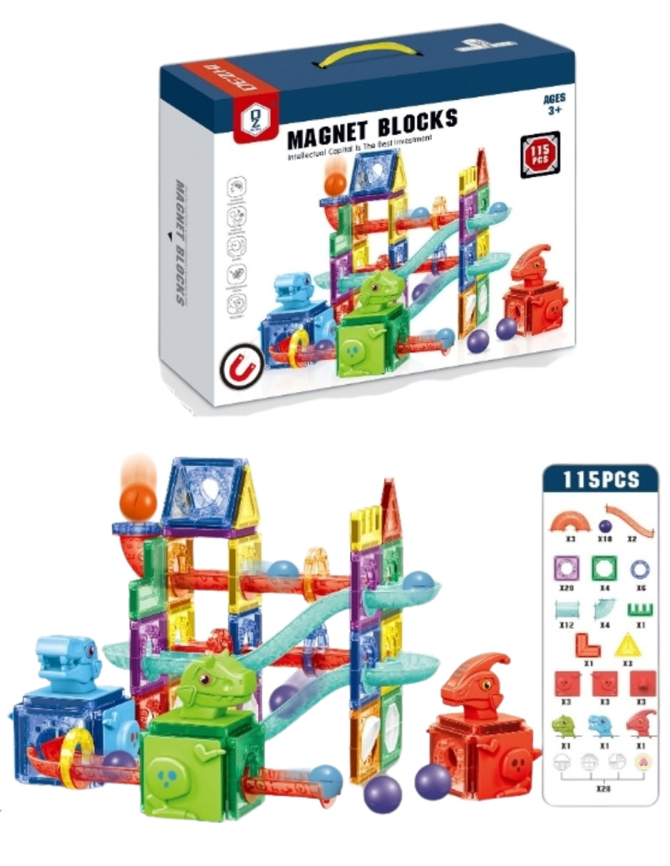 PINGÜE® Magnetic Parque de Dinosaurios 115 Piezas, Bloques Magnéticos 3D STEM