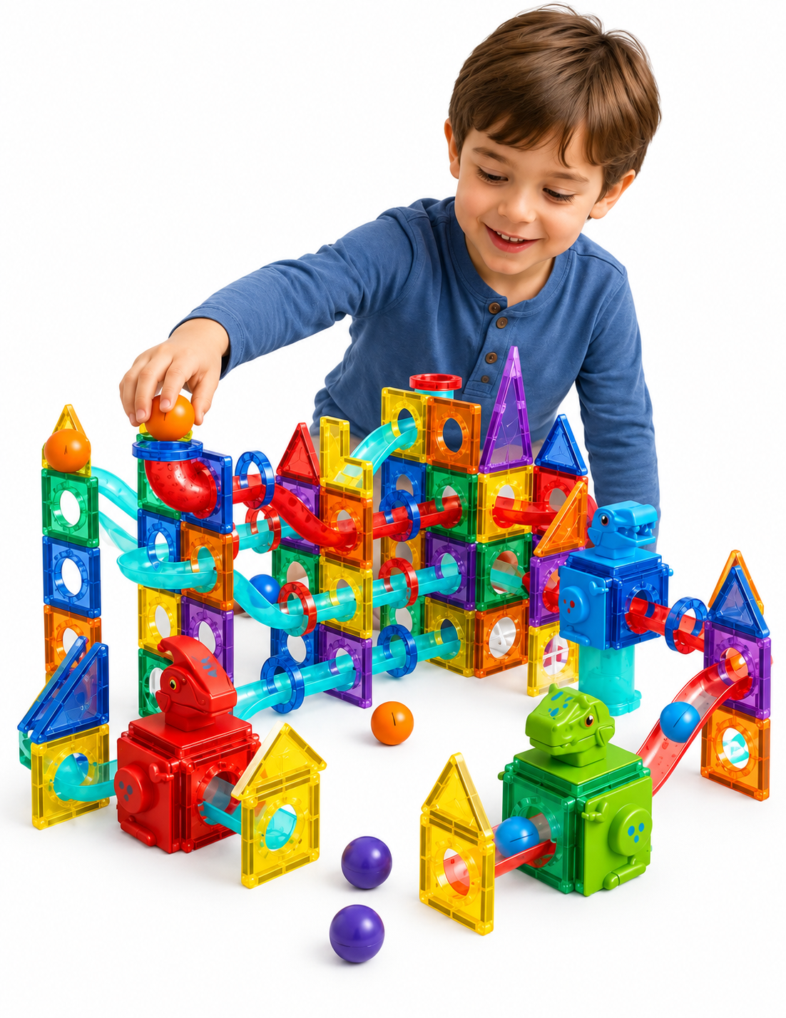 PINGÜE® Magnetic Parque de Dinosaurios 170 Piezas, Bloques Magnéticos 3D STEM