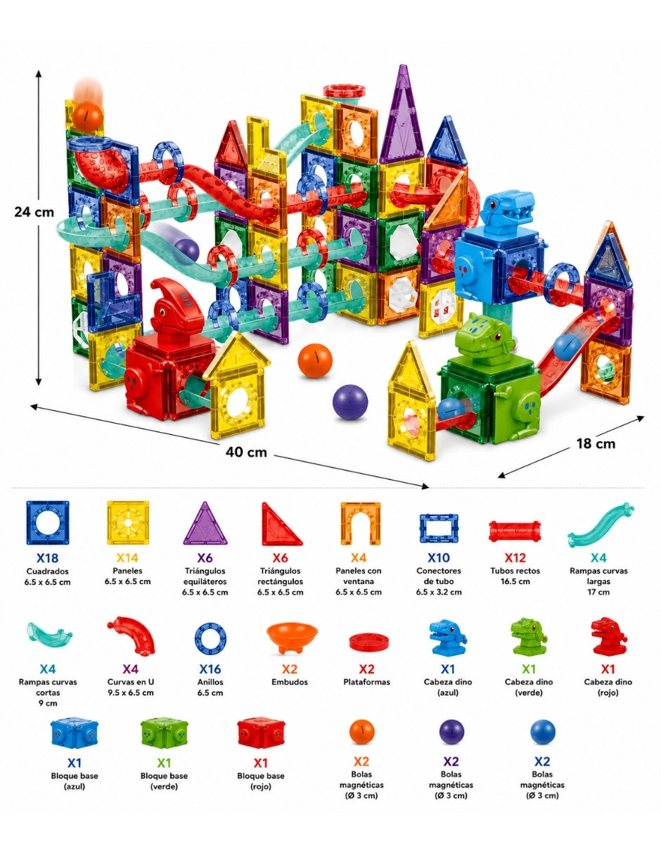 PINGÜE® Magnetic Parque de Dinosaurios 170 Piezas, Bloques Magnéticos 3D STEM