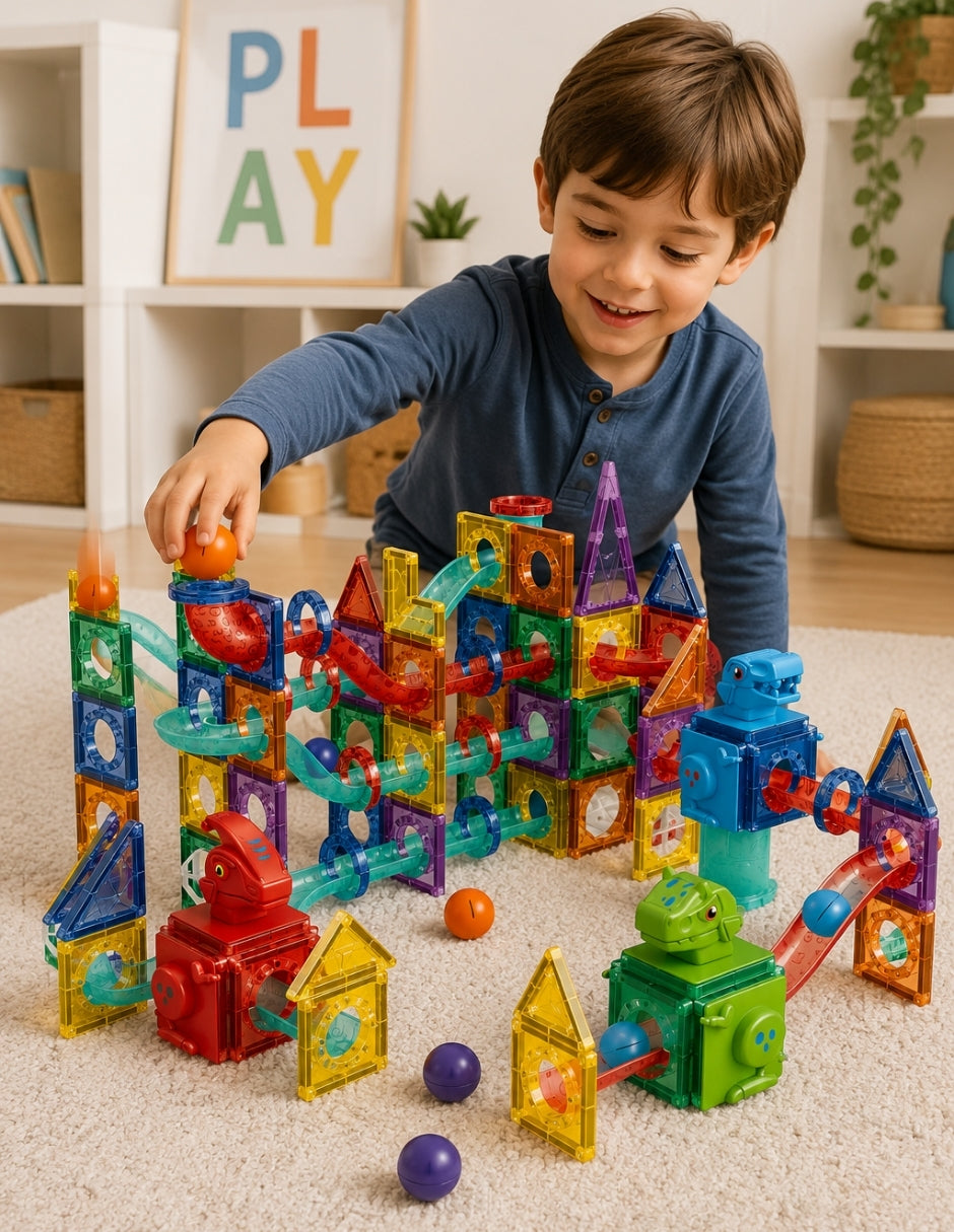PINGÜE® Magnetic Parque de Dinosaurios 170 Piezas, Bloques Magnéticos 3D STEM
