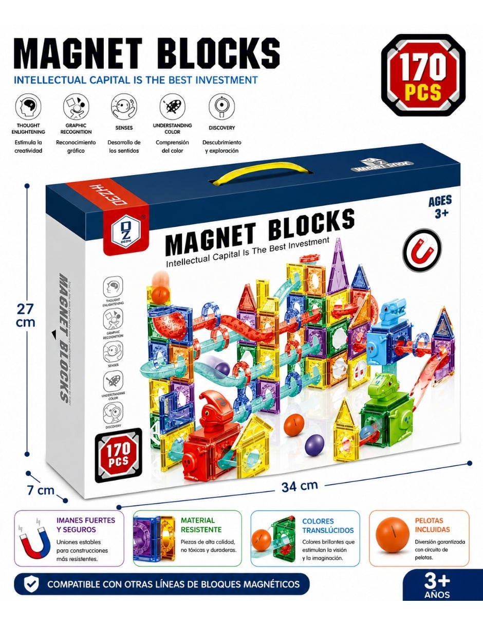 PINGÜE® Magnetic Parque de Dinosaurios 170 Piezas, Bloques Magnéticos 3D STEM