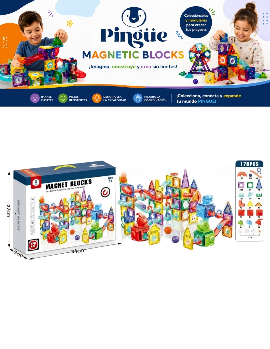 PINGÜE® Magnetic Parque de Dinosaurios 170 Piezas, Bloques Magnéticos 3D STEM
